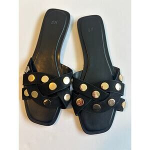 H&M Braided Sandals Black/Gold Colored SIze 9 (40 EU)